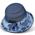 Detail of elegant summer sun hat showing breathable mesh top and blue floral patterns - M(56-58cm) / Navy Blue