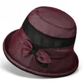 Detail view of burgundy sun hat featuring breathable mesh texture and elegant black band - M (56-58cm) / Burgundy