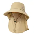 Detail view of khaki sun hat with breathable mesh, detachable face mask and neck flap - M (56-58cm) / Khaki