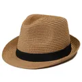 Klassieke strooien panamahoed in natuurlijk beige met zwart lint voor vakantie - M / Khaki