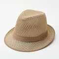 Sombrero de jazz retro transpirable de malla para hombre en color caqui con banda - M / Caqui