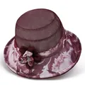 Detailed view of wine red sun hat with breathable mesh and 3D floral decoration - M(56-58cm) / Burgundy