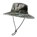 Cappello da sole mimetico a tesa larga con rete traspirante e cordino regolabile da uomo - M(56-58cm) / Verde Digitale