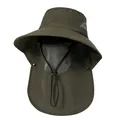 Detail of waterproof fishing hat featuring breathable mesh mask and wide neck protective flap - M (56-58cm) / Army Green