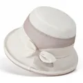 Detail of cream sun hat with pink ribbon bow showing breathable woven texture for summer - M (56-58cm) / Beige