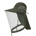 Detail of outdoor wide brim fishing hat with fine mesh mosquito face veil and neck flap - Army Green