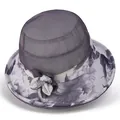 Detail of elegant purple sun hat with 3D floral decoration and organza mesh texture - M(56-58cm) / Purple