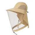 Khaki outdoor sun hat with wide brim, mosquito mesh face mask and neck protection cover - Khaki