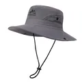 Detail of grey outdoor sun hat with breathable mesh vents and adjustable windproof cord - M (56-58cm) / Dark Gray