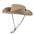 Detail view of khaki quick-dry sun hat with wide brim, ventilation holes and wind cord - M (56-58cm) / Khaki
