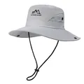 Detail view of quick-dry hiking hat with mesh vents and adjustable wind cord - M (56-58cm) / Light Gray