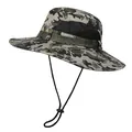 Close-up of camouflage sun hat featuring side mesh vents and adjustable chin strap - M(56-58cm) / Korean Camouflage Pattern