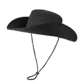 Detail view of quick-dry black outdoor sun hat with wide brim and adjustable chin cord - M (56-58cm) / Black