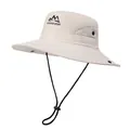 Close-up of beige outdoor hat with breathable mesh vents and adjustable chin strap - M (56-58cm) / Beige