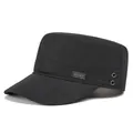 Classic black cotton cadet cap for men featuring metal air vents and a side brand plate - Adjustable / Black
