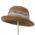 Detail of French style knitted bucket hat with textured weave and striped trim band - M / Khaki