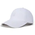 Detail of white quick-dry baseball cap with embroidered logo and reinforced brim stitching - Adjustable / White