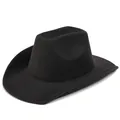 Détail d'un chapeau de cowboy en feutre de laine noir avec large bord et calotte classique - M (56-58cm) / Noir