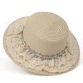 Franse Lolita strohoed met kantafwerking en bloemenborduurwerk voor zonbescherming - M / Beige