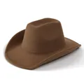 Vista laterale del cappello da cowboy marrone in feltro con tesa larga e corona piatta - M (56-58cm) / Caffè Chiaro