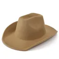 Dettaglio di un cappello da cowboy in feltro di lana color cammello con tesa larga e cuciture - M (56-58cm) / Cammello