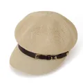Hohl gewebte Schirmmütze für Damen mit braunem Kunstlederband und goldener Metallschnalle - M / Beige