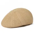Berretto in maglia beige con motivo floreale retrò, traspirante per un look estivo elegante - M(56-58cm) / Beige