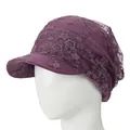 Dunkelviolette Damen-Schirmmütze aus Spitze mit eleganten Blumenstickereien und Netz - M (56-58cm) / Hellviolett