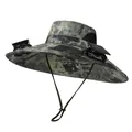Sombrero de sol con ventilador solar para hombre con ala ancha y diseño camuflaje - Camuflaje Verde Militar