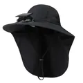 Detail of outdoor sun hat featuring integrated solar fan and convenient USB charging port - M (56-58cm) / Black