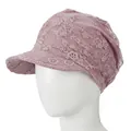 Detailansicht der Damen-Spitzmütze mit floraler Spitze in elegantem Lotus-Rosa - M (56-58cm) / Hautrosa