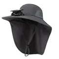 Detail of outdoor sun hat with integrated solar fan and protective neck flap - M (56-58cm) / Dark Gray