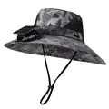 Macro detail of solar panel and mini fan integrated on a camouflage sun hat brim - M (56-58cm) / Single Fan Camouflage Smoke Gray