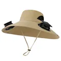 Detail view of khaki sun hat with dual solar fans and integrated Type-C charging port - M (56-58cm) / Khaki