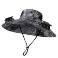 Sombrero con ventilador solar y diseño de camuflaje con ala ancha para el sol de verano - Camuflaje Gris Humo