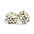 Sparkling crystal encrusted silver spacer beads with large holes for jewelry making - White