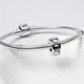 Silver snake chain bracelet with cylindrical bead featuring colorful zircon crystals - AB Color