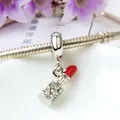 Silver snake chain bracelet with red lipstick pendant encrusted with sparkling crystals - Red