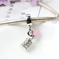 Lipstick charm with pink shimmer and white zircon inlay on silver snake chain - Light Pink