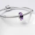 Silver snake chain bracelet with purple square-cut zircon spacer charms for women - Purple