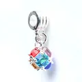Colgante cubo de circón de colores con triple lazo de plata para pulsera y collar DIY - Multicolor(C6YD95)