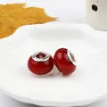 Sparkly red crystal glass beads with S925 sterling silver core for DIY jewelry - Large Hole Glitter Bead / Red