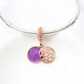 Lila Emaille Sternenhimmel und roségoldener Anhänger an silbernem Schlangenarmband - Sternenviolett