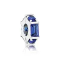 Blue crystal charm bead in silver metal with rectangular gemstone for DIY bracelets - Blue