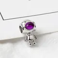 Abalorio de astronauta plateado con gema púrpura para pulsera de dijes DIY - Visor Púrpura (01)