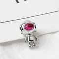 Abalorio de robot con gema ovalada rosa intenso y acabado en plata brillante - Visor Rojo Rosa (03)