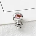 Abalorio de astronauta plateado con gema rosa para pulseras DIY y joyería - Visor Rosa (04)