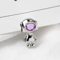 Silver astronaut bead charm with purple stone inlay for DIY charm bracelets - Deep Purple Visor (06)