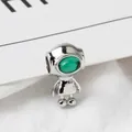 Silver astronaut bead charm with green gemstone and heart detail for DIY bracelets - Green Visor (07)
