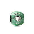 Green heart enamel charm bead for DIY bracelets featuring You and Me engravings - Family Love Letters (E12-08) / Green